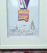 Framed Marathon Medal over Skyline Drawing of Cork City