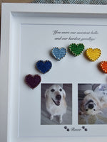 Personalised Dog Remembrance Gift with Rainbow Coloured String Hearts