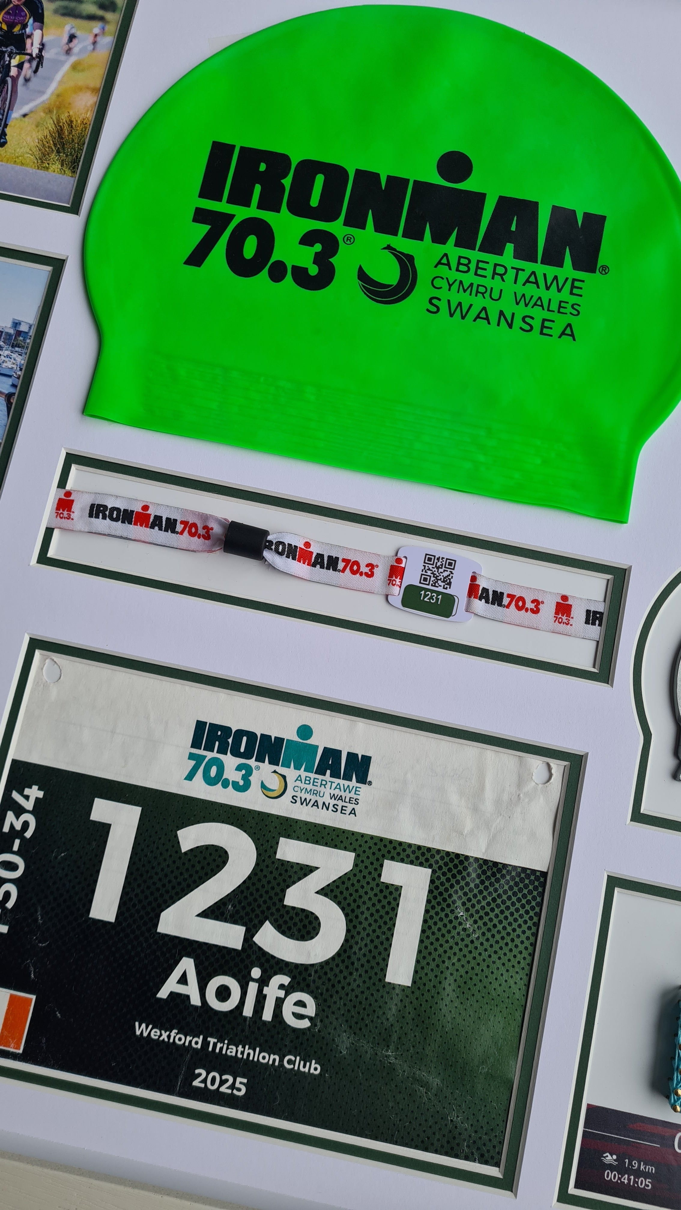 Iron-man Frame including medal, hat, race number and wrist band.