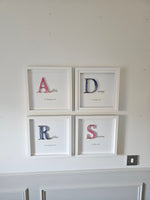 Bespoke Baby Gift Frame with Personalised Name in Two Toned String.