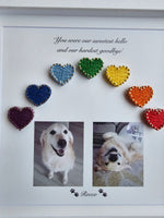Personalised Dog Remembrance Gift with Rainbow Coloured String Hearts