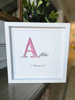 Bespoke Baby Gift Frame with Personalised Name in Two Toned String.
