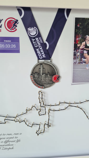 Framed Marathon Medal with String Route – All Strings Attached