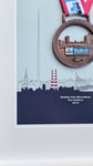 Framed Dublin Marathon Medal over skyline of Dublin City