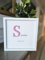 Bespoke Baby Gift Frame with Personalised Name in Two Toned String.