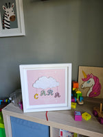 Personalised Baby Girl Cloud (Pink sky background)