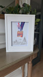 Framed Marathon Medal over Skyline Drawing of Cork City