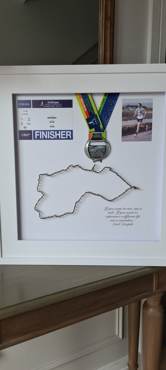 Framed Marathon Medal with String Route – All Strings Attached
