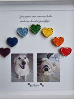 Personalised Dog Remembrance Gift with Rainbow Coloured String Hearts