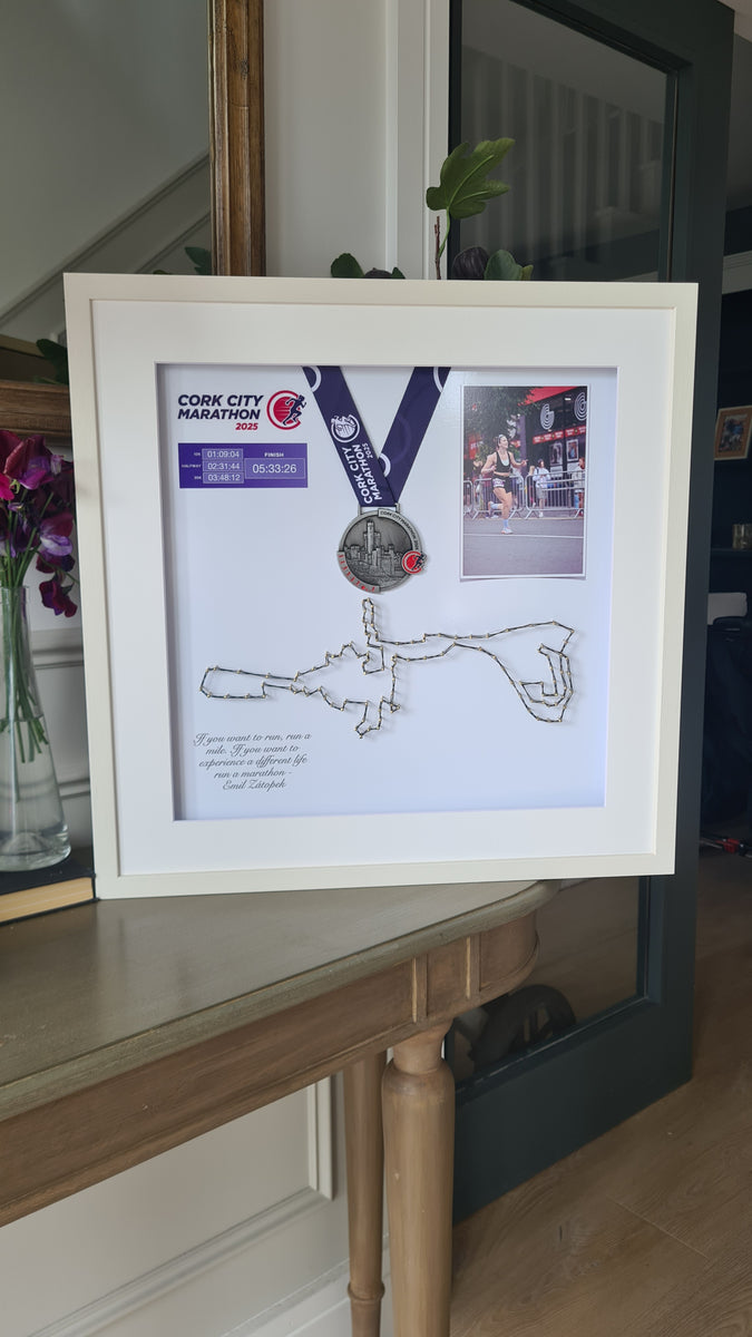 Framed Marathon Medal with String Route – All Strings Attached