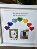 Personalised Dog Remembrance Gift with Rainbow Coloured String Hearts