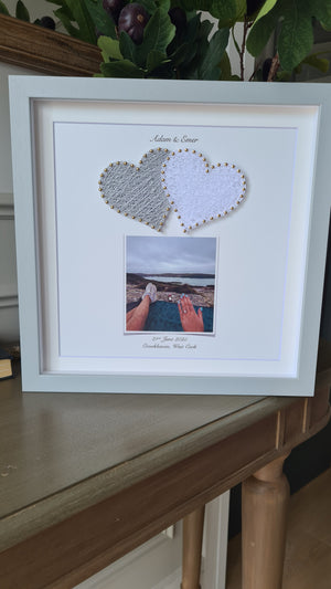 She said yes - String hearts with engagement photo 💍