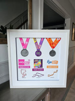 10k Running Race Medals Over Stringart Routes