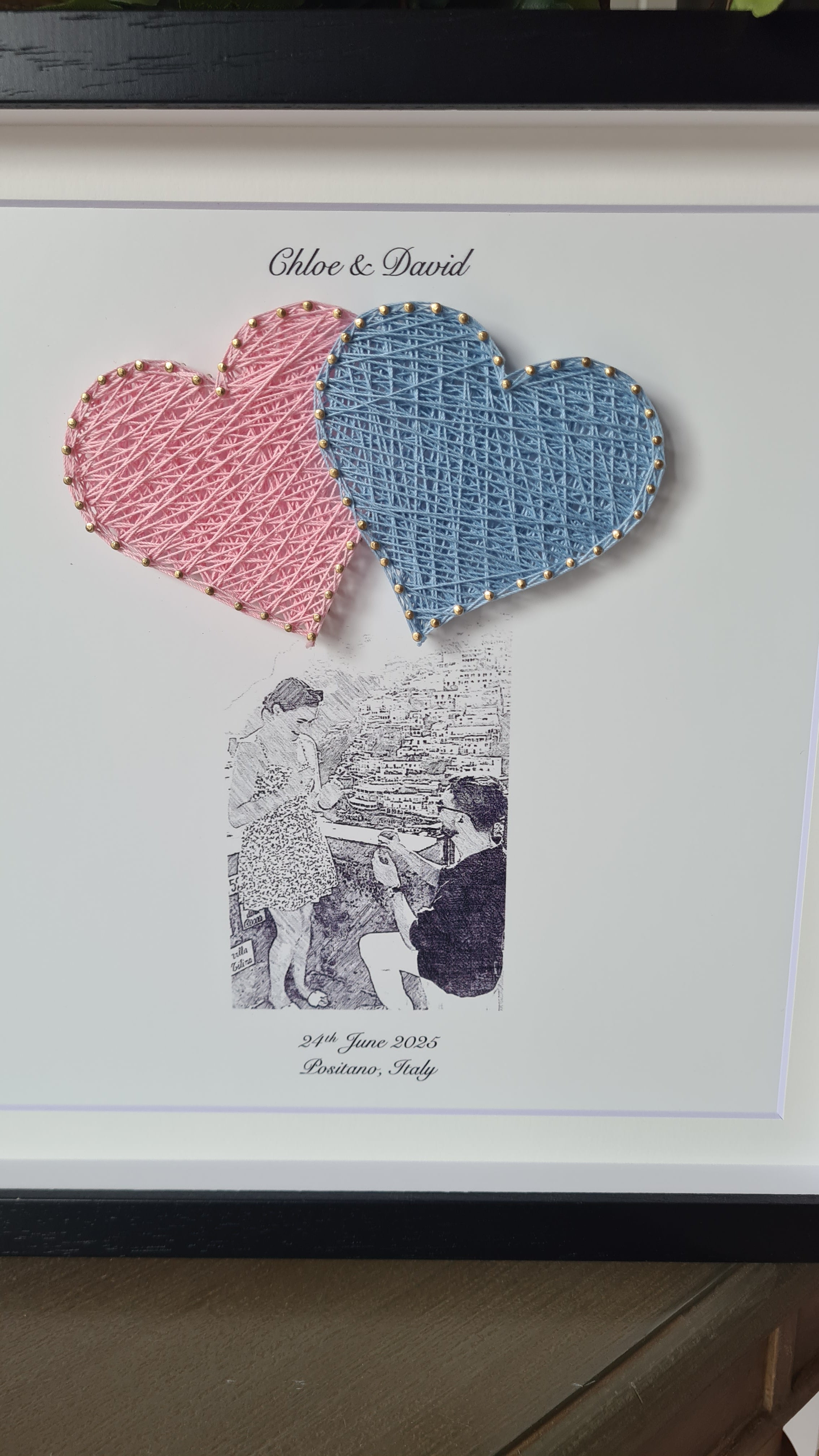 She said yes - String hearts with engagement photo 💍
