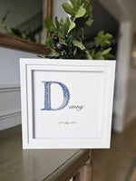 Bespoke Baby Gift Frame with Personalised Name in Two Toned String.
