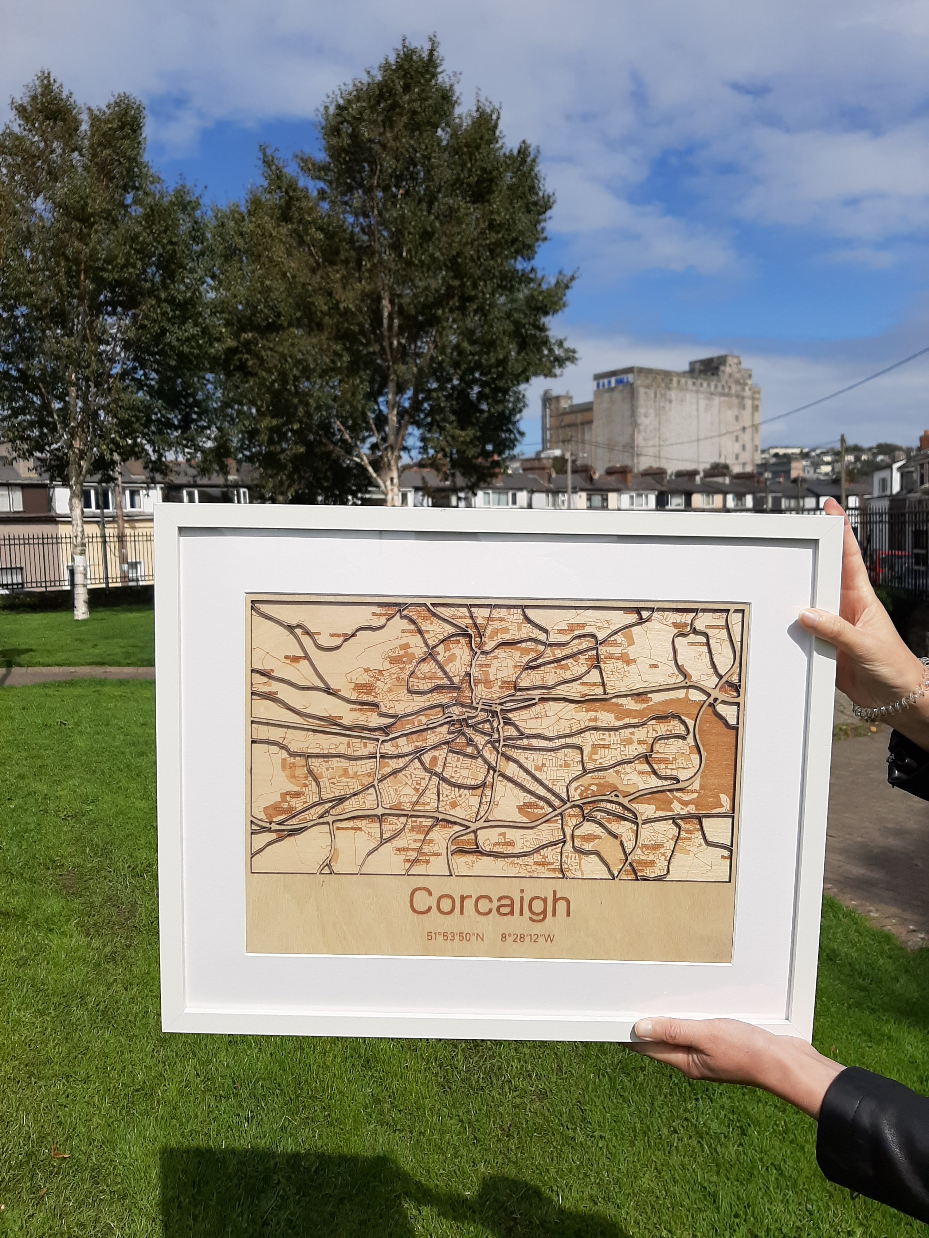 Laser cut map of Cork City - Framed