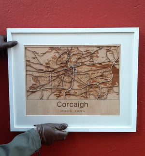 Laser cut map of Cork City - Framed