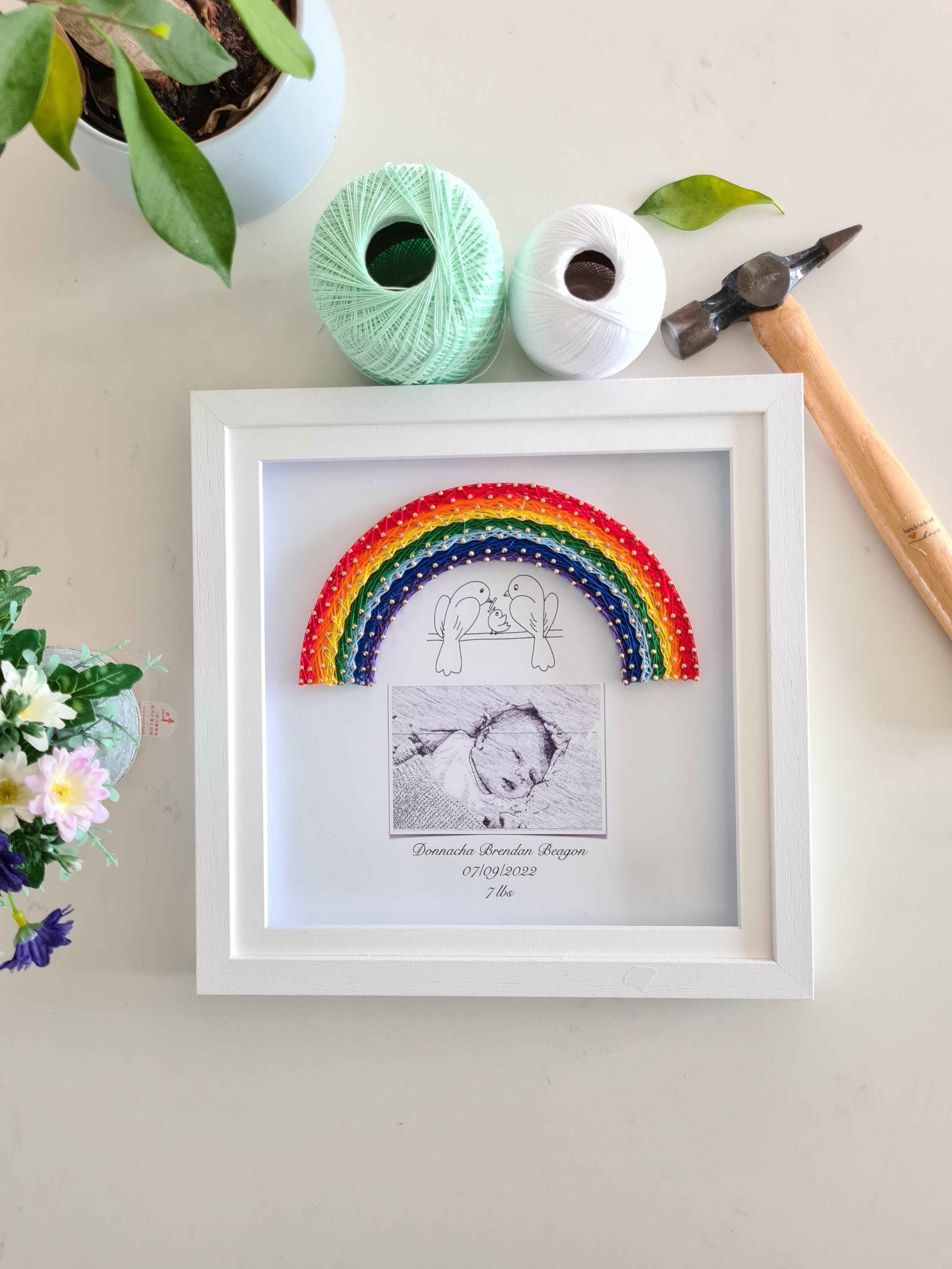 String Rainbow with Sketch of Baby