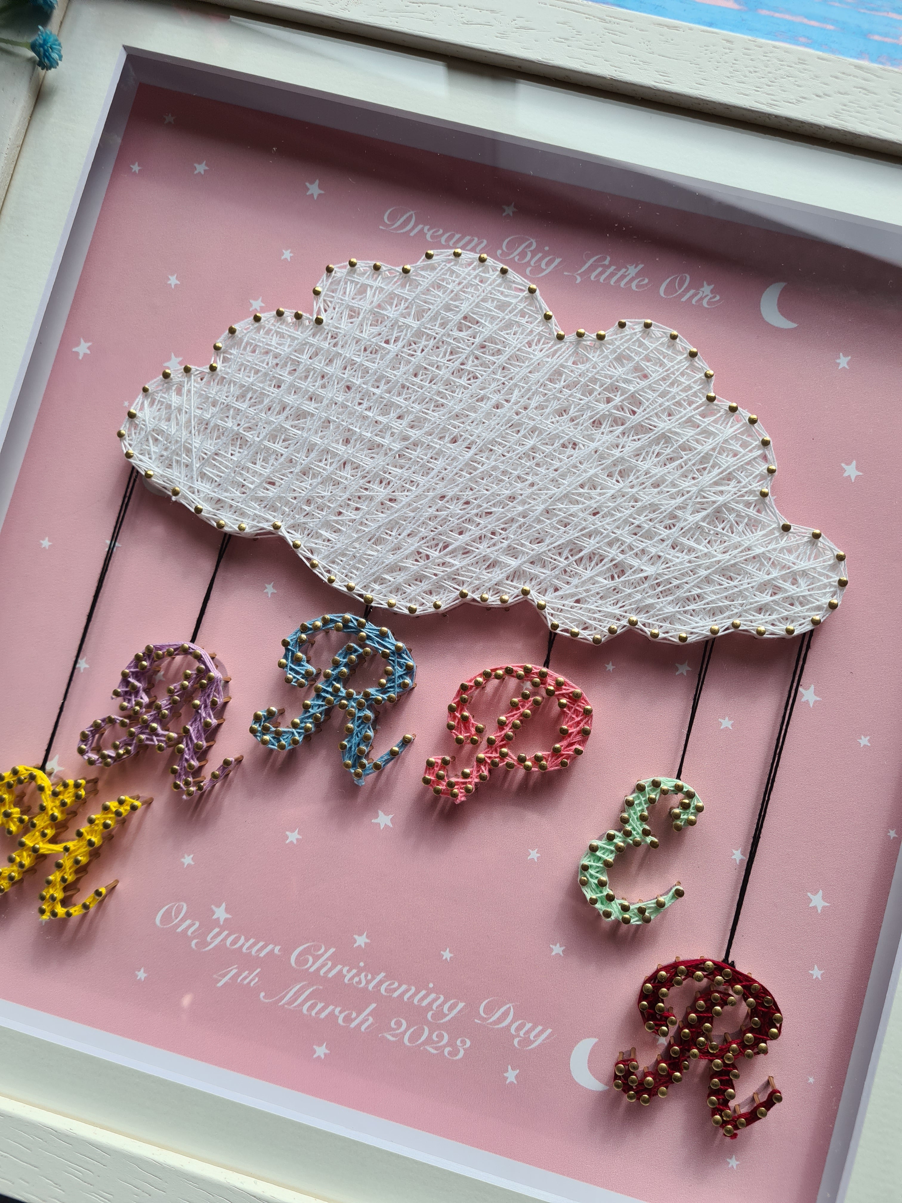 Personalised Baby Girl Cloud (Pink sky background)